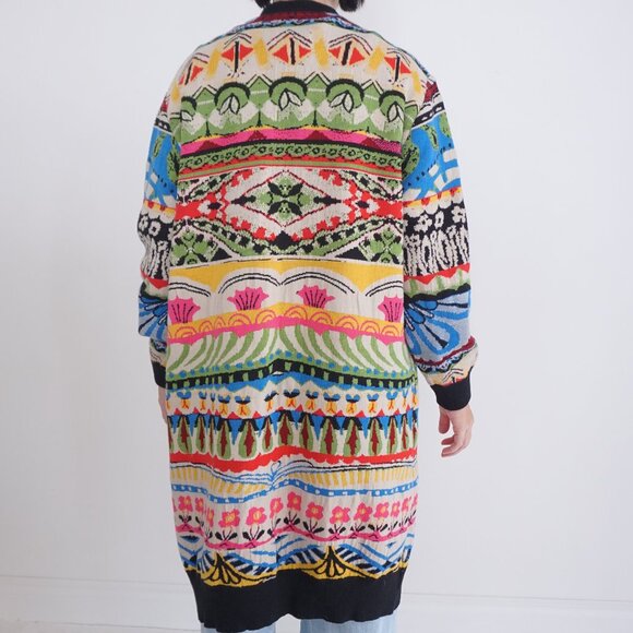 Aldo Martins Nashira Sweater Multi Color Wool Blend Long Cardigan Sweater L - Picture 3 of 15